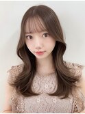 大人可愛い前髪顔まわり薄めぱっつん前髪レイヤーカット