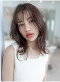 大人かわいい前髪セシルカットココアブラウンフリンジウェーブ