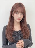 【ピンクミルクティーベージュ】韓国レイヤーロング