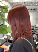 【白石】ブリーチなし赤髪オレンジレッド暖色艶カラーボブ原宿