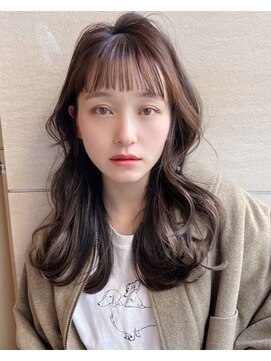 パザパ 交り江店(PA.ZA.PA.) オン眉アシメバング/韓国風巻き髪ロング/ココアブラウン/30代