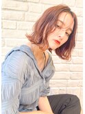 ★くびレイヤーエモージュ小顔前髪外ハネボブチェリーブラウン"