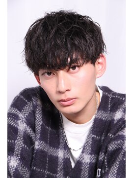 ネイビー(NAVY) 無造作シャドウパーマ マッシュ