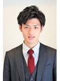ワイルドアップバングツーブロックショートビジネスパーマヘア