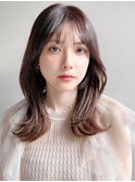 アプリコットオレンジ外ハネボブ愛され薄めバング大人可愛い