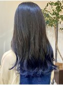 △ブリーチあり裾カラーグラデーションカラーブルーブラック黒髪