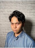 七三かき上げツーブロックパーマ