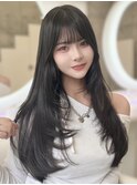 韓国レイヤーカット◎透け感シアーグレージュシースルーバング