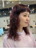パーマ/ボルドーカラー/赤/ワイドバング/ワインレッド/表参道
