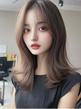 レヴ 草加店(LEV.) 前髪アンブレラカラーこなれミディイメチェンウェーブパーマ