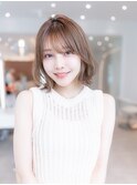 大人ガーリープリカールチョコレートベージュレイヤーボブ