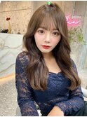 韓国風前髪/シルキーベージュ/グレージュカラー/斜めバング