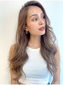海外ガール風かきあげロング20代30代40代ハイライトカラー