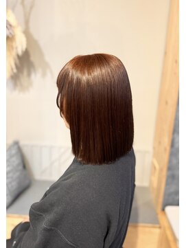 オレンジカラー/肩上ボブ顔周りレイヤー