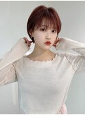 クールショート/ピンクベージュ/カーテンバング/顔周りカット