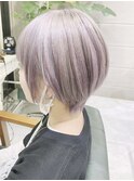 ボブルフマロンベージュ耳かけショートウルフボブ小顔カット