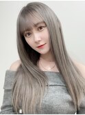 ぱっつん前髪/ダブルカラー/シルバーアッシュ10代20代