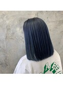ツヤ髪ストレートミディアムボブ×暗髪寒色系ブルーカラー