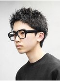 渋谷メンズ冬爽やかアップバング短髪パーマスパイキーショート