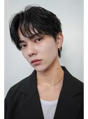 韓国マッシュカルマパーマコンマバングセンターパート黒髪ウルフ