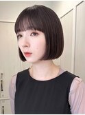 ミニボブ イメチェン ブリーチなし ワイドバング マロンベージュ