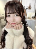 シースルーぱっつん編みおろしツインテールチョコレートカラー