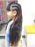 子供人気キッズイベントヘアハーフコーンロウ♪原色エクステ