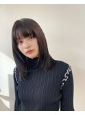黒髪 暗髪 韓国鎖骨ミディアムヘア レイヤーカット 似合わせ前髪