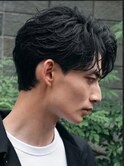 渋谷フェザーパーマメンズパーマオールバックセンターパート30代