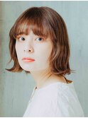 外はねミディ/ウェーブボブ/ブラウン◎30代40代50代