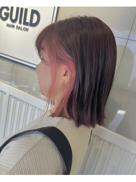 ギルド 清瀬店(GUILD) ピンクインナーの切りっぱなしボブ
