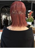 【大久保】ブリーチレッドカラーお呼ばれヘアセット