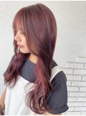 20代30代ダブルカラーシアーピンクミディアムウルフ外ハネ