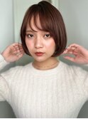 斜めバング暖色系カラー大人美人ひし形丸みボブp1上尾30代40代
