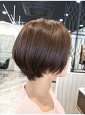 ロングショートワンカールパーマカーキグレージュ前髪錦糸町
