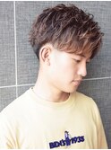 メッシュ×センターパート