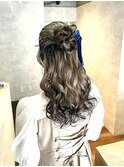 ハーフアップ/タイト/結婚式/リボンアレンジ/金箔/satsuki