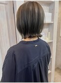 福山美容室caaryレイヤー外ハネボブ髪質改善オリーブグレージュ