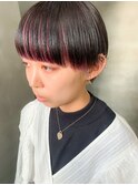 マッシュショート、ワイドバング、インナーカラー