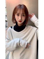 アプリコットブラウン　艶ボブ　髪質改善　韓国風