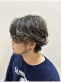 フェザーパーマハイライトブリーチグレー系トナーカラーメンズ