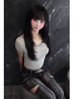 アンブル リュクス 池袋(amble luxe)&nbsp;韓国風ブラックレイヤーロング×シースルーバング