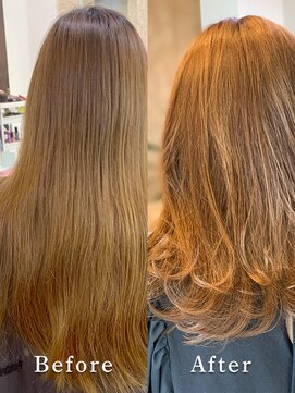 アークスヘアー オレンジべージュ大人かわいい透明感ベージュ×毛先カール