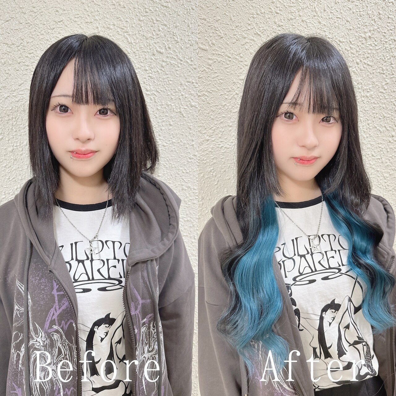 ブラック×ライトブルー#シールエクステ#イメチェン#韓国#広島