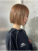 ブリーチなしダブルカラーピンクベージュミディアムボブ20代30代