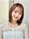 顔周りカット/縮毛矯正/ダークブラウン/コーラルピンク/ボブ