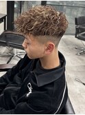 スペインカール前下がりスパイラルパーマメッシュ平巻き