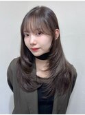 顔まわりレイヤー 艶カラー 暗髪 韓国風 髪質改善 福岡美容室