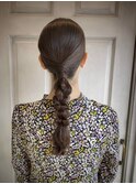 編み下ろし　ヘアアレンジ　お呼ばれヘア　ローポニー
