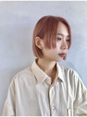 ピンクベージュ/ピンクカラー/前下がりボブ/ショートボブ